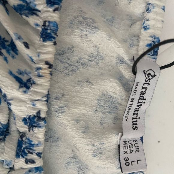 Stradivarius Mini Milkmaid Cottagecore Dress in Blue Floral NWT - Picture 6 of 7